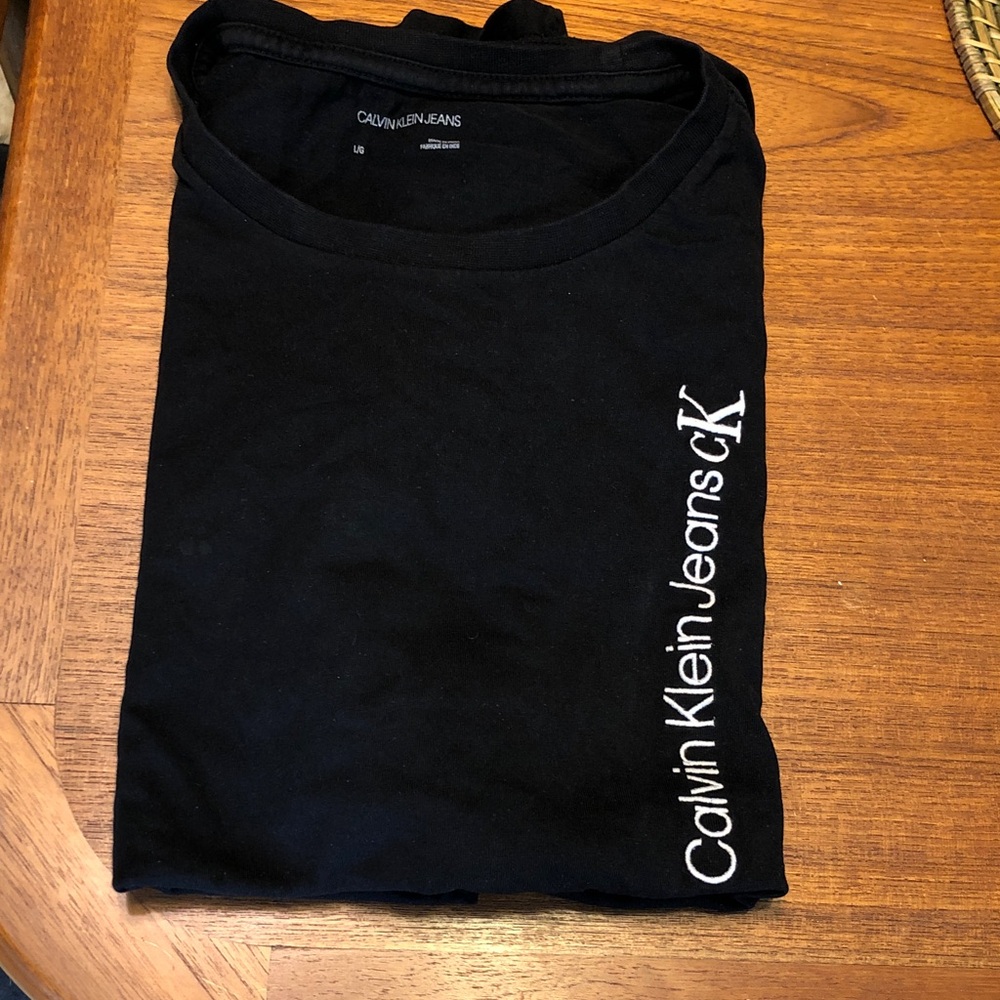 Calvin Klein Jeans Black Short Sleeve T-Shirt with White Vertical Logo